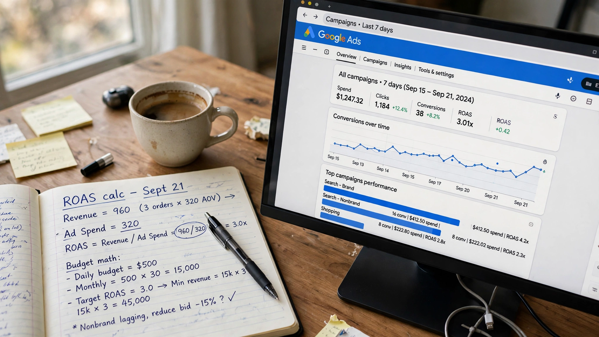 Google Ads management — profitable PPC campaign dashboard